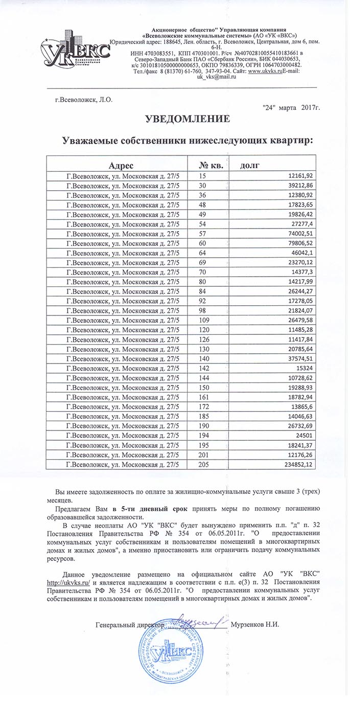 ЖК Радужный, Московская, 27/5 - АО «Управляющая компания «Всеволожские коммунальные  системы»